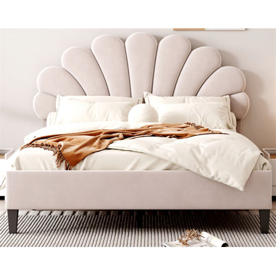 Mercer41 Bed Frame With Headboard, Velvet Upholstered